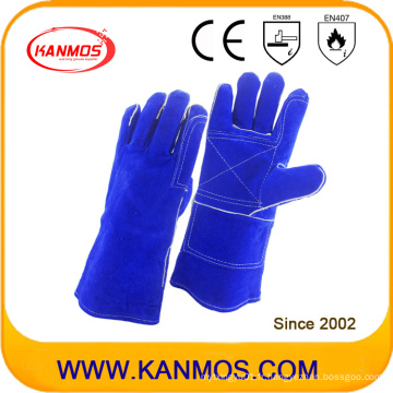 14 &quot;Blue Cowhide Split Leather Welding Gants industriels pour la sécurité des mains (11113)